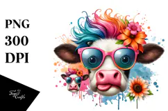 Funny Crazy Cow with Cool Hair PNG Product Image 1