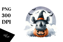Watercolor Rhino Halloween PNG Product Image 1