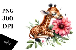 Baby Giraffe Watercolor PNG Product Image 1