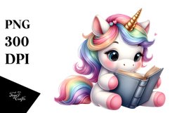 Cute Baby Unicorn Reading Clipart Product Image 3