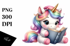 Cute Baby Unicorn Reading Clipart Product Image 3