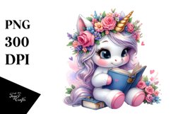 Baby Unicorn Reading Clipart Product Image 3