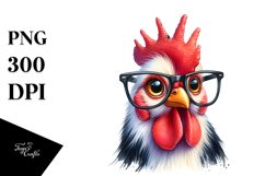Watercolor Chicken Portrait with es and Funny Haircut Product Image 1