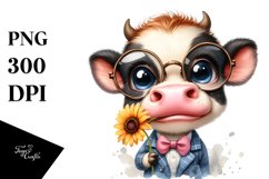 Watercolor Baby Cow with es and Phishing Road Product Image 1