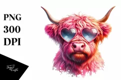 Detailed Pink Highland Cow, PNG Product Image 1