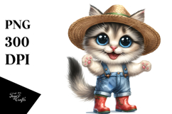 Watercolor Cat Big Eyes Standing Up | Sublimation Clipart Product Image 1