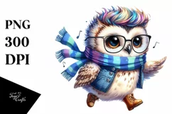 Running Owl with Excited Expression, Watercolor PNG Product Image 1