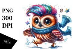 Running Owl with Excited Expression, Watercolor PNG Product Image 1