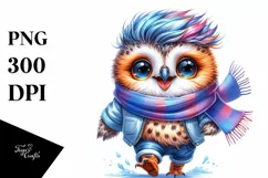 Running Owl with Excited Expression, Watercolor PNG Product Image 1