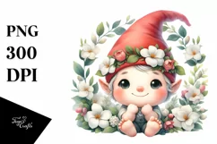 Cute Baby Gnome Gardenia Wreath | Sublimation | Clipart Product Image 1