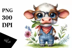 Expressive Cow in Watercolor | Sublimation | Clipart Product Image 3
