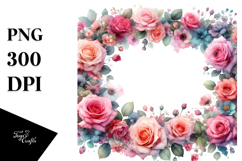 Colorful Floral Frame Roses PNG Product Image 1