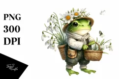 Detailed Boho Cute Baby Frog Holding Flowers Product Image 3