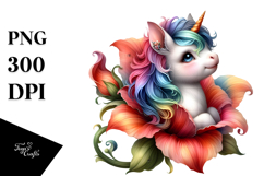 Colorful Unicorn with Artistic Flower PNG Product Image 1
