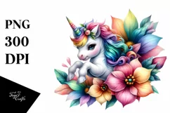 Colorful Unicorn with Artistic Flower PNG Product Image 3
