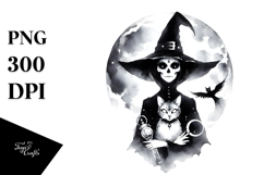 Gothic Evil Witch with Cat PNG Product Image 1