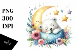 Cute Baby Polar Bear Moon Stars Flowers Product Image 3