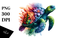 Vibrant Turtle with Flowers PNG Product Image 1
