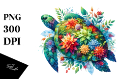 Vibrant Turtle with Flowers PNG Product Image 1