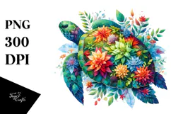 Vibrant Turtle with Flowers PNG Product Image 1