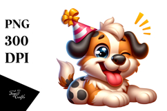 Cartoony Puppy with Party Hat, PNG Product Image 1