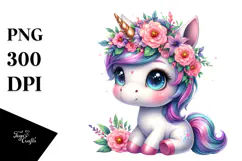 Cute Unicorn with Floral Wreath, PNG Product Image 1