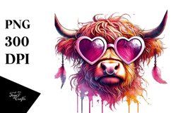 Detailed Pink Highland Cow, PNG Product Image 1