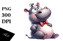 Silly Cartoon Hippo with Bow Tie PNG Product Image 1