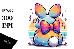 Retro Bunny with Glittery Bow PNG Product Image 1
