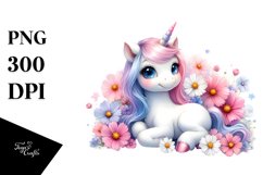 Baby Unicorn with Cosmos in Pastel | Clipart Product Image 1
