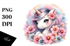 Baby Unicorn with Cosmos in Pastel | Clipart Product Image 3