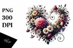 Digital Painting Floral Heart PNG Product Image 1