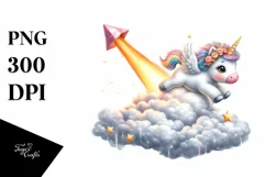 Cute Unicorn Meteor Watercolor Clipart Title Product Image 1