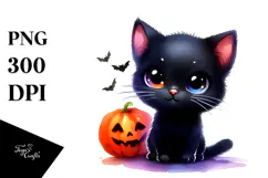 Baby Black Cat Halloween PNG Product Image 1