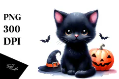 Baby Black Cat Halloween PNG Product Image 1