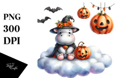 Hippo Halloween Cloud, Watercolor PNG Product Image 1