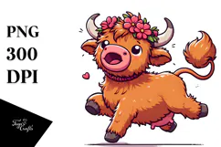 Joyful Highland Cow, Vector Art, Transparent PNG Product Image 1