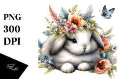 Adorned Baby Rabbit Watercolor PNG Product Image 1