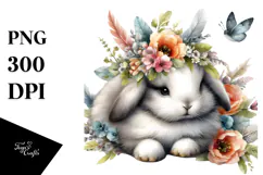 Adorned Baby Rabbit Watercolor PNG Product Image 1