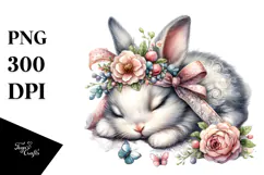 Adorned Baby Rabbit Watercolor PNG Product Image 1