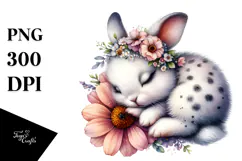 Adorned Baby Rabbit Watercolor PNG Product Image 1