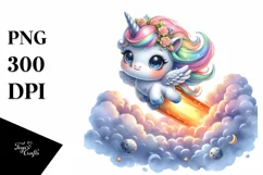 Cute Baby Unicorn Diving Meteor | Sublimation | Clipart Product Image 1