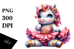 Colorful Baby Unicorn in Charleston Dancer&#039;s Dress, PNG Product Image 1