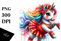 Colorful Baby Unicorn in Redowa Dancer Outfit, PNG Product Image 1