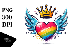 Colorful Heart with Wings and Crown, PNG Product Image 1