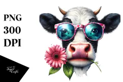 Cow with Sunglasses and Flower PNG Product Image 1