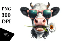 Crazy Cow with Sunglasses, Transparent PNG Product Image 1
