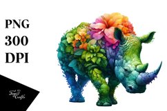 Rhino with 3D Looking Flowers PNG Product Image 3