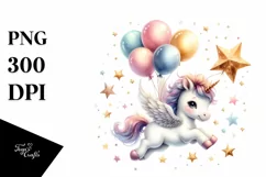 Cute Baby Unicorn Balloons Star Clipart Product Image 1