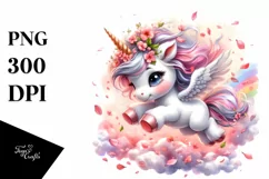 Cute Unicorn Spring Petals Watercolor Clipart Title Product Image 1